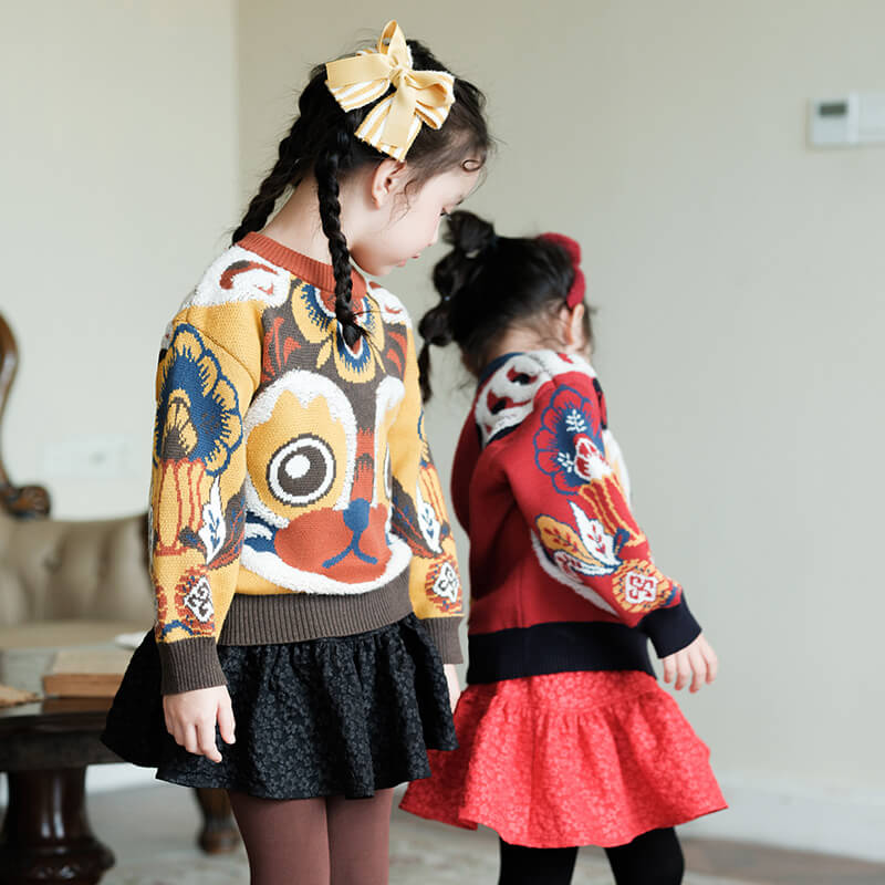 Lucky Bunny Contrast Sweater-4 -  NianYi, Chinese Traditional Clothing for Kids