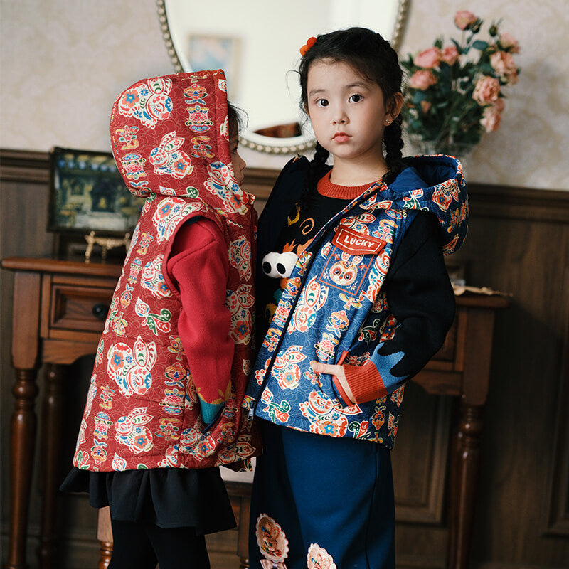 Lucky Bunny Floral Vest-1 -  NianYi, Chinese Traditional Clothing for Kids