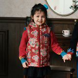 Lucky Bunny Floral Vest-6-color-Goose Crown Red -  NianYi, Chinese Traditional Clothing for Kids