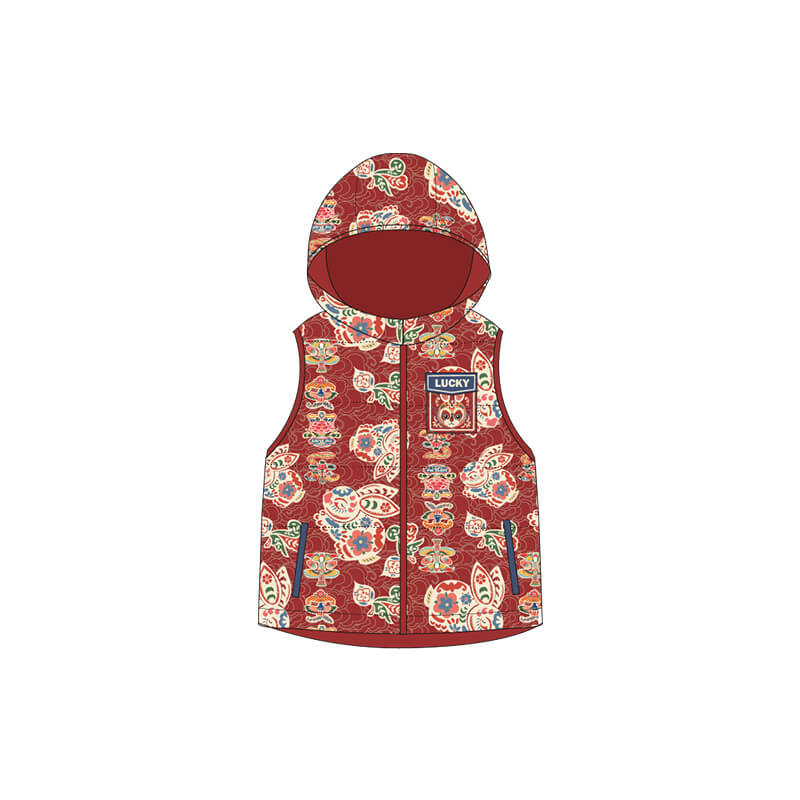 Lucky Bunny Floral Vest-8-color-WBG-Bright Red -  NianYi, Chinese Traditional Clothing for Kids