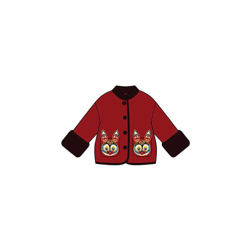 Lucky Bunny Fleece Chinese Jacket-6-color-WBG NianYi Red -  NianYi, Chinese Traditional Clothing for Kids
