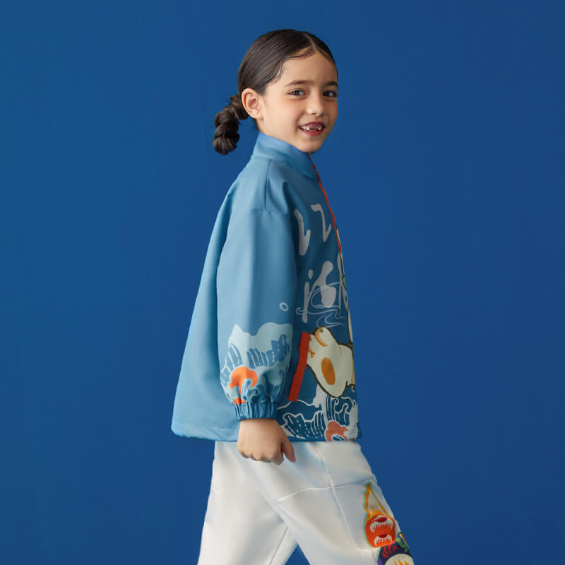 Rabbit Graphic Half zipper Pullover Jacket-4 -  NianYi, Chinese Traditional Clothing for Kids