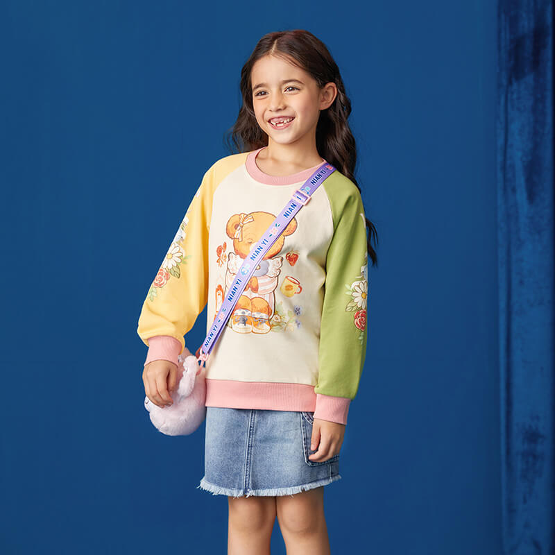 Bear Explorer Color Block Raglan Sweatshirt-12 -  NianYi, Chinese Traditional Clothing for Kids