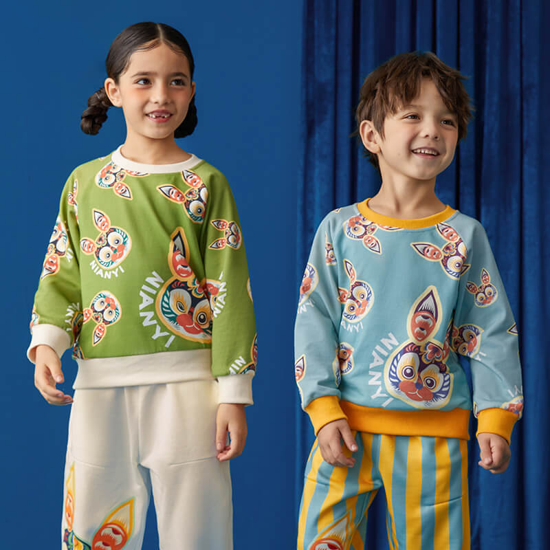 Lucky Bunny Multi-graphic Pullover-2 -  NianYi, Chinese Traditional Clothing for Kids