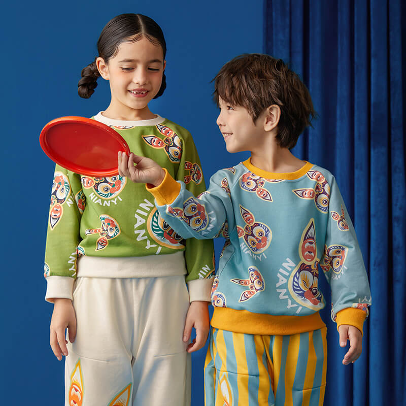 Lucky Bunny Multi-graphic Pullover-3 -  NianYi, Chinese Traditional Clothing for Kids