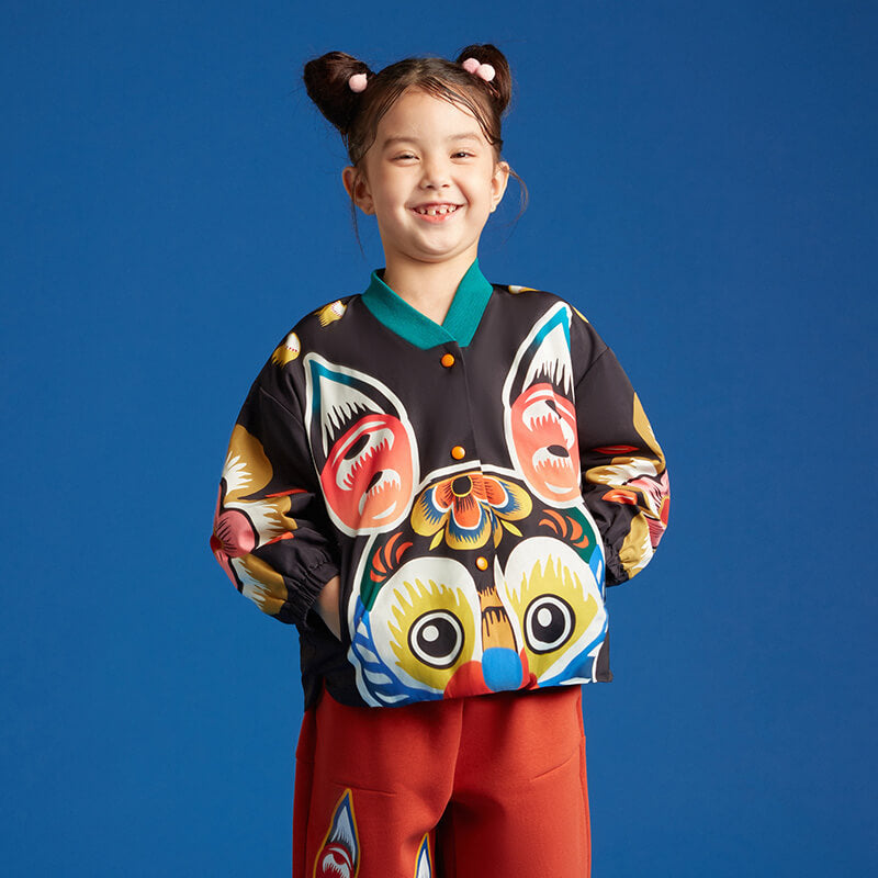 Lucky Bunny Overlap Collar Jacket-4-color-Jet Black -  NianYi, Chinese Traditional Clothing for Kids