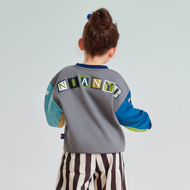 Lucky Bunny Graphic Color Block Pullover Sweatshirt-6 -  NianYi, Chinese Traditional Clothing for Kids