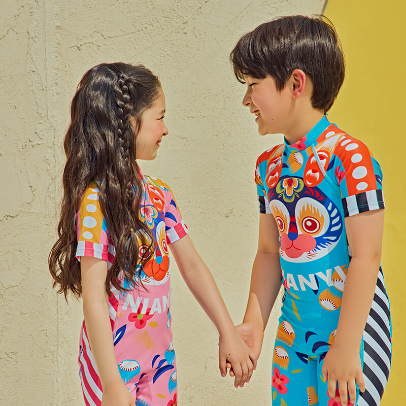 Lucky Bunny Graphic All in One Sun Swimsuit-3 -  NianYi, Chinese Traditional Clothing for Kids