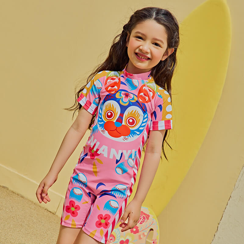 Lucky Bunny Graphic All in One Sun Swimsuit-4-color-Persian Silk Pink -  NianYi, Chinese Traditional Clothing for Kids