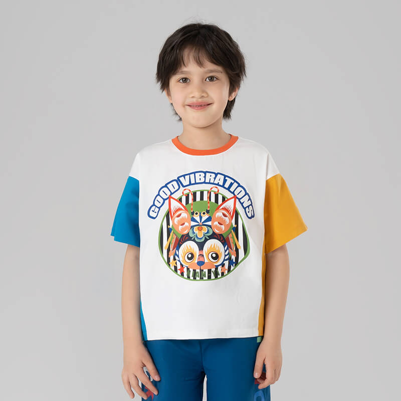 Lucky Bunny Graphic Color Block Tee-1 -  NianYi, Chinese Traditional Clothing for Kids