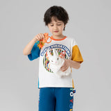 Lucky Bunny Graphic Color Block Tee-4-color-Cloisonne Blue -  NianYi, Chinese Traditional Clothing for Kids