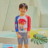 Animal Friends Swimsuit with Cap-3-color-Glaze Blue -  NianYi, Chinese Traditional Clothing for Kids