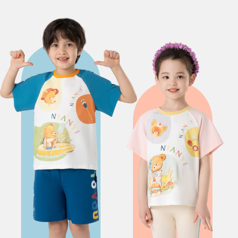 Bear Explorer Color Block Raglan Sleeve Tee-2 -  NianYi, Chinese Traditional Clothing for Kids
