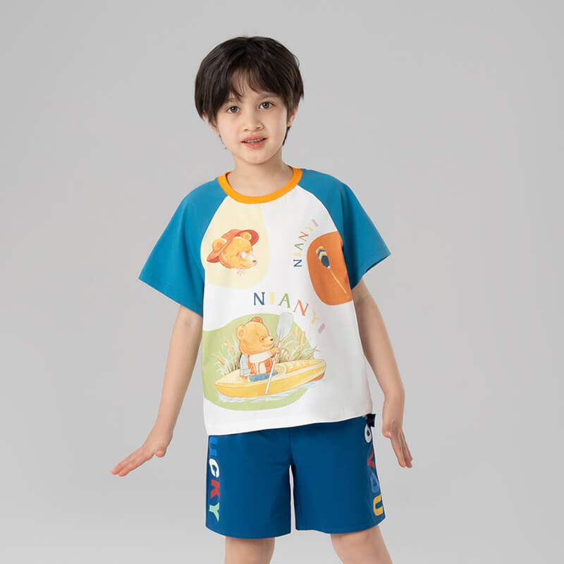 Bear Explorer Color Block Raglan Sleeve Tee-6 -  NianYi, Chinese Traditional Clothing for Kids