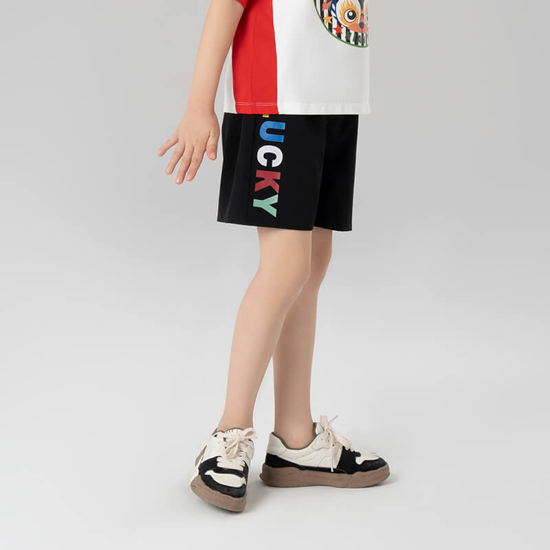 Lucky Bunny Slogan Side Print Shorts-5-color-Jet Black -  NianYi, Chinese Traditional Clothing for Kids