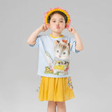 Animal Friends Graphic and Flower Graphic on Sleeves Ringer Tee-3 -  NianYi, Chinese Traditional Clothing for Kids