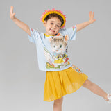 Animal Friends Graphic and Flower Graphic on Sleeves Ringer Tee-4 -  NianYi, Chinese Traditional Clothing for Kids