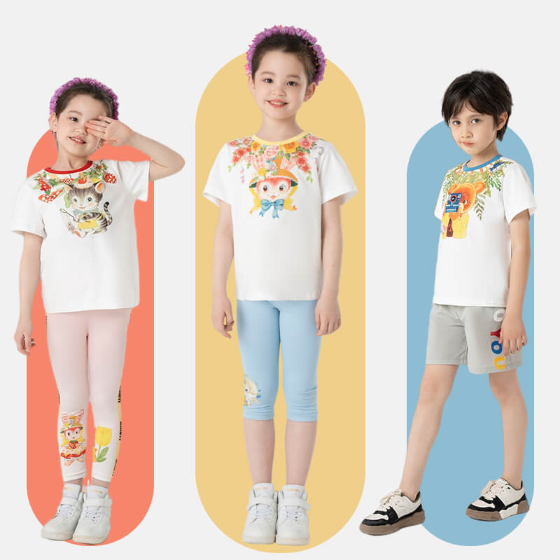Animal Friends Graphic Tees-2 -  NianYi, Chinese Traditional Clothing for Kids