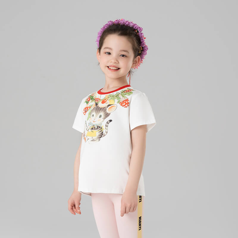Animal Friends Graphic Tees-6-color-NianYi Red -  NianYi, Chinese Traditional Clothing for Kids