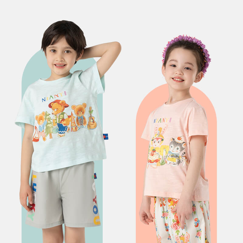Animal Friends Exploration Tee-2 -  NianYi, Chinese Traditional Clothing for Kids