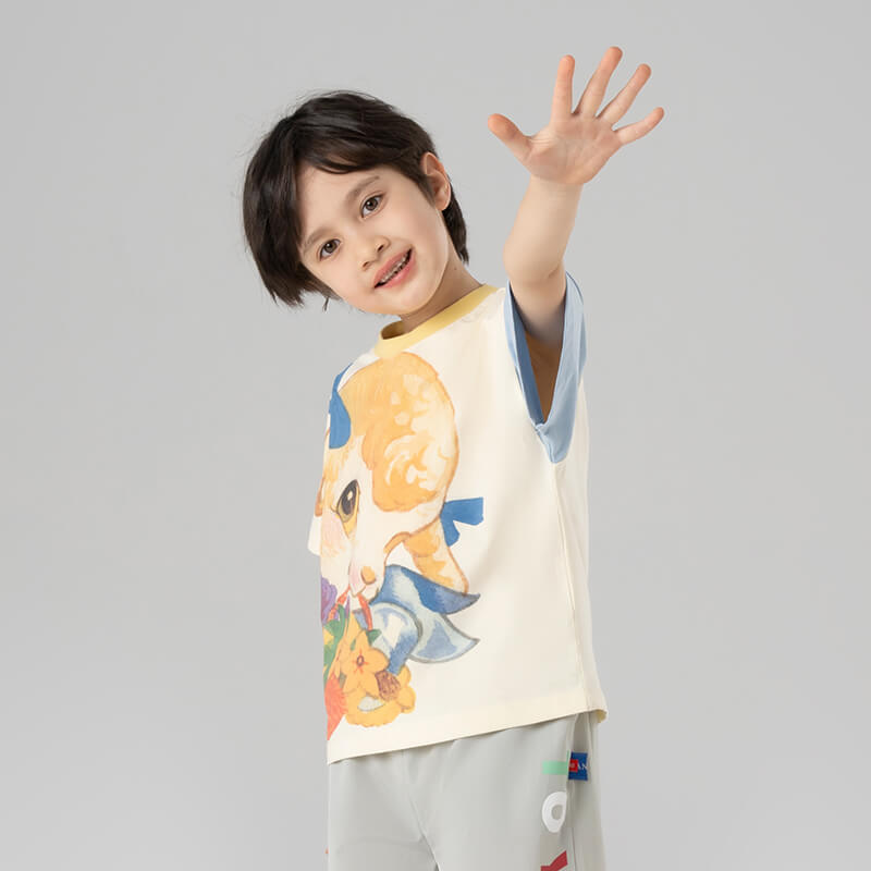 Animal Friends Statement Graphic Colorblock Tee-2 -  NianYi, Chinese Traditional Clothing for Kids