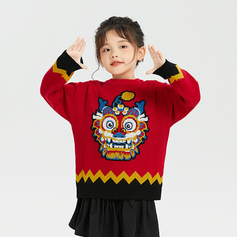 Dragon Long Colorblock Dragon Head Knitwear-1 -  NianYi, Chinese Traditional Clothing for Kids