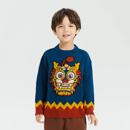 Dragon Long Colorblock Dragon Head Knitwear-2 -  NianYi, Chinese Traditional Clothing for Kids