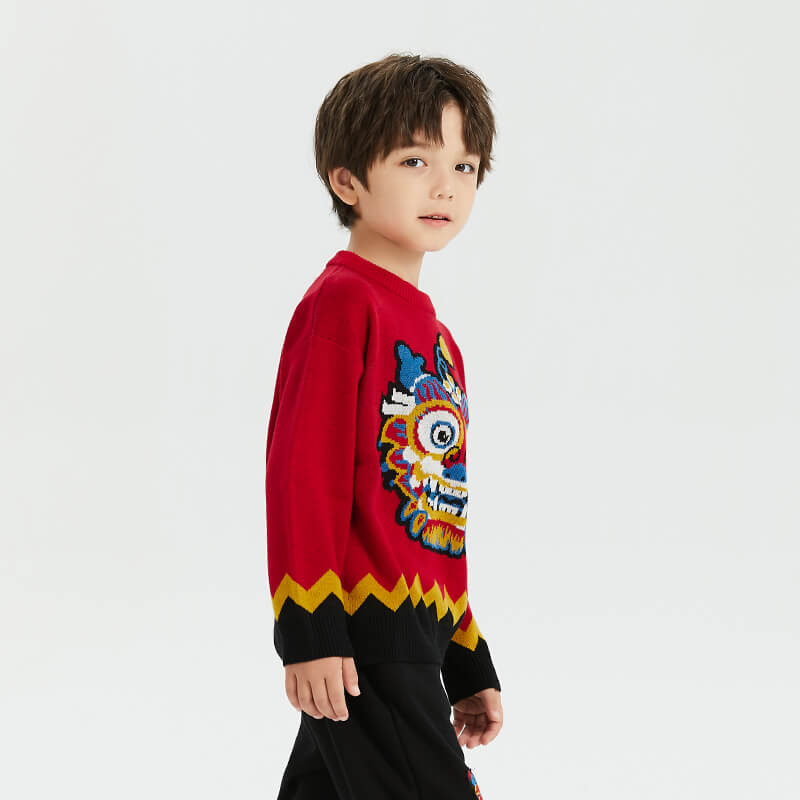 Dragon Long Colorblock Dragon Head Knitwear-3 -  NianYi, Chinese Traditional Clothing for Kids