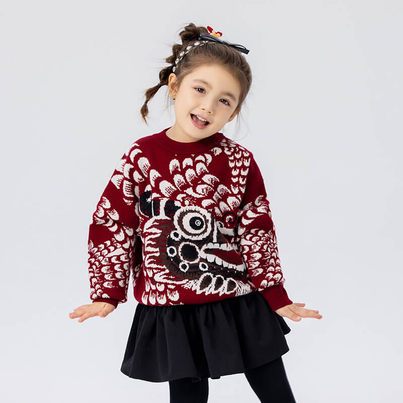 Dragon Long Coiled Dragon Graphic Sweaters-1 -  NianYi, Chinese Traditional Clothing for Kids