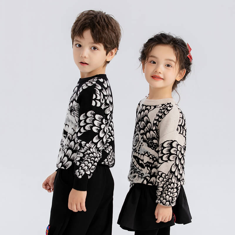 Dragon Long Coiled Dragon Graphic Sweaters-13 -  NianYi, Chinese Traditional Clothing for Kids