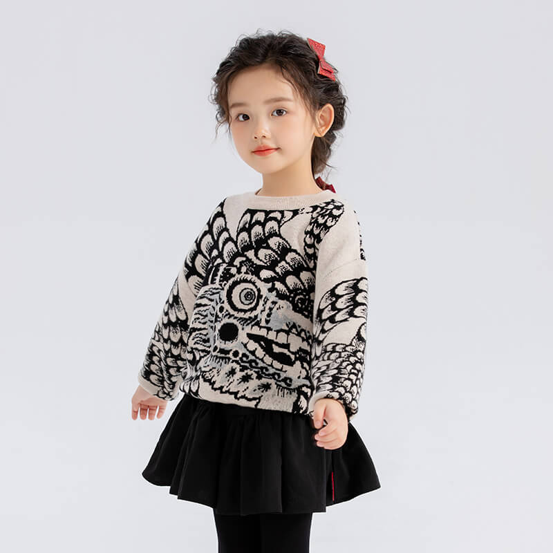 Dragon Long Coiled Dragon Graphic Sweaters-7 -  NianYi, Chinese Traditional Clothing for Kids