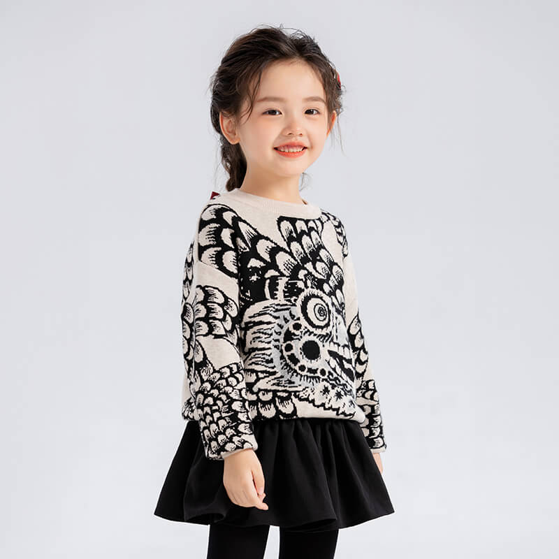 Dragon Long Coiled Dragon Graphic Sweaters-8-color-White Marble -  NianYi, Chinese Traditional Clothing for Kids