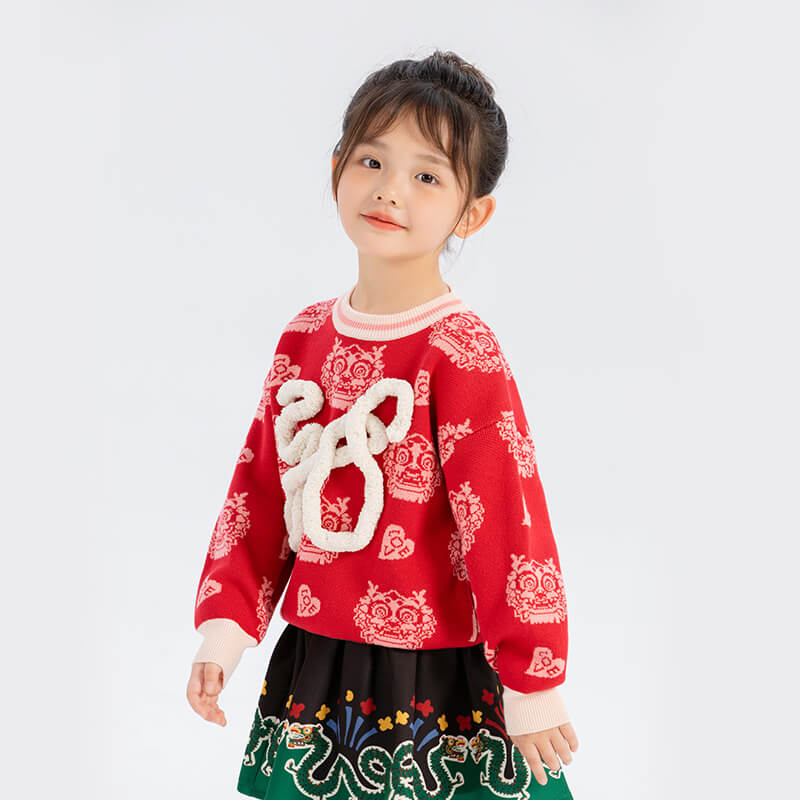Dragon Long Colorblock Loong Calligraphy Sweater-1 -  NianYi, Chinese Traditional Clothing for Kids