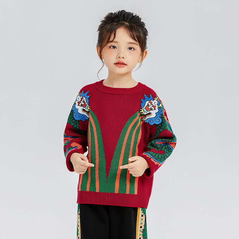 Dragon Long Incredible Loong King Rain Magic Sweater-3-color-Bright Red -  NianYi, Chinese Traditional Clothing for Kids