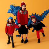 Dragon Long Colorblock Dragon Illustratio Fluffy Cloth Patch Sweatshirt-2 -  NianYi, Chinese Traditional Clothing for Kids