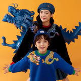 Dragon Long Colorblock Dragon Illustratio Fluffy Cloth Patch Sweatshirt-3-color-Dark Blue -  NianYi, Chinese Traditional Clothing for Kids
