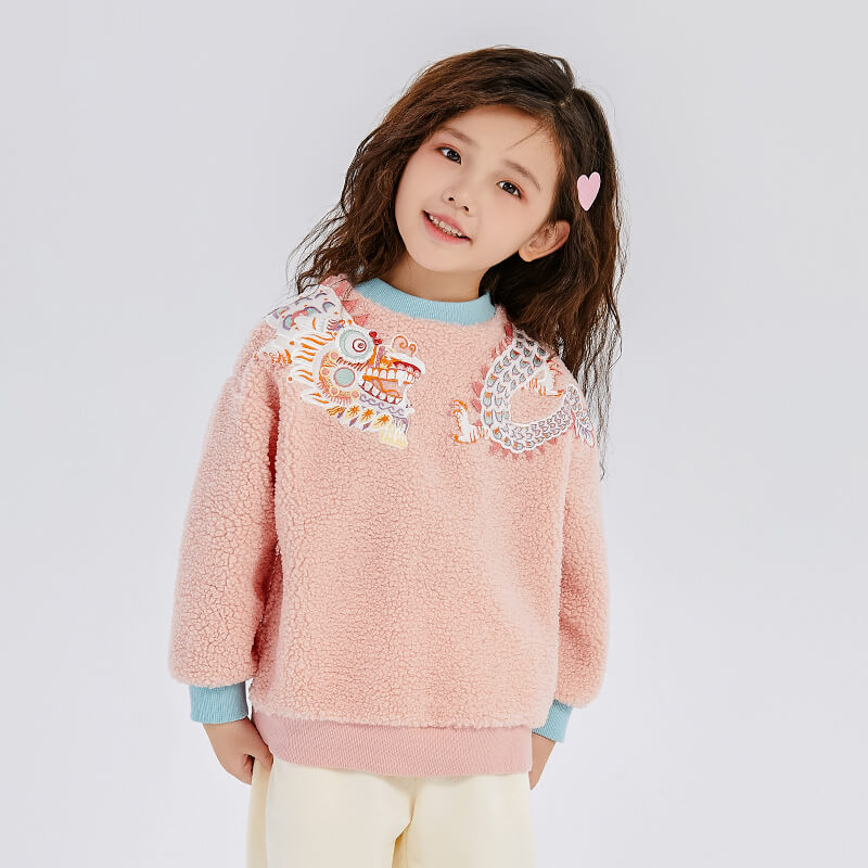 Dragon Long Colorblock Dragon Illustratio Fluffy Cloth Patch Sweatshirt-6 -  NianYi, Chinese Traditional Clothing for Kids