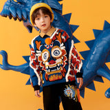 Chinese Zodiac Joyful Dragon Color Contrast Sweater -2-color-Cloisonne Blue -  NianYi, Chinese Traditional Clothing for Kids