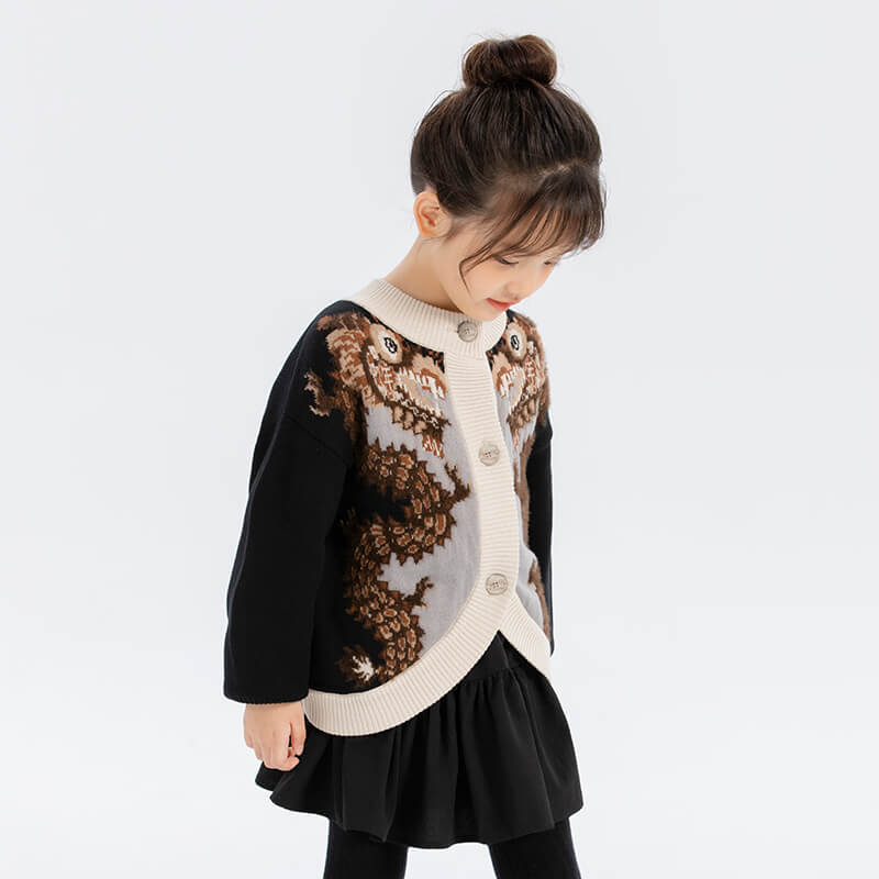 Dragon Long Symmetrical Dragon Crop Knit Cardigan-2-color-Jet Black -  NianYi, Chinese Traditional Clothing for Kids