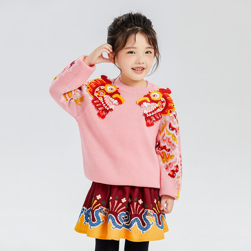 Dragon Long Dragon Head Illustration Fluffy Patch Sweaters-10 -  NianYi, Chinese Traditional Clothing for Kids