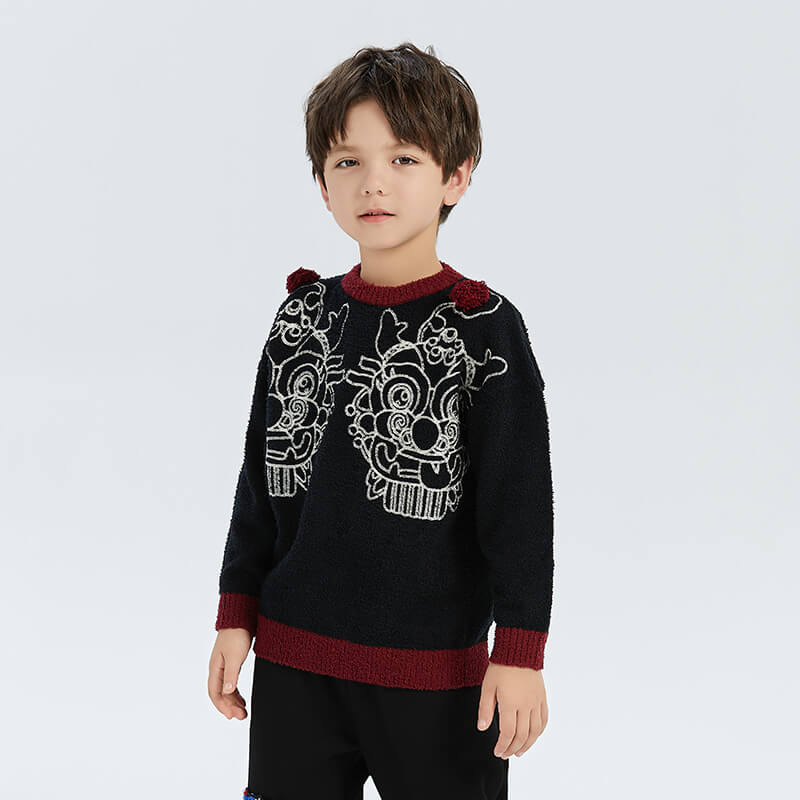Dragon Long Symmetric Loong Illustration Colorblock Sweaters-11 -  NianYi, Chinese Traditional Clothing for Kids