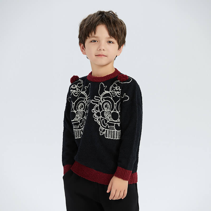Dragon Long Symmetric Loong Illustration Colorblock Sweaters-13-color-Jet Black -  NianYi, Chinese Traditional Clothing for Kids