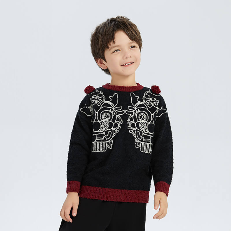 Dragon Long Symmetric Loong Illustration Colorblock Sweaters-14 -  NianYi, Chinese Traditional Clothing for Kids