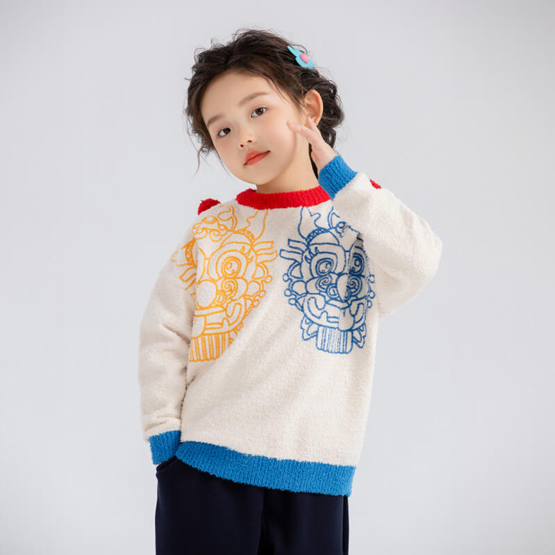 Dragon Long Symmetric Loong Illustration Colorblock Sweaters-2 -  NianYi, Chinese Traditional Clothing for Kids