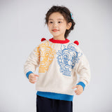 Dragon Long Symmetric Loong Illustration Colorblock Sweaters-8 -  NianYi, Chinese Traditional Clothing for Kids