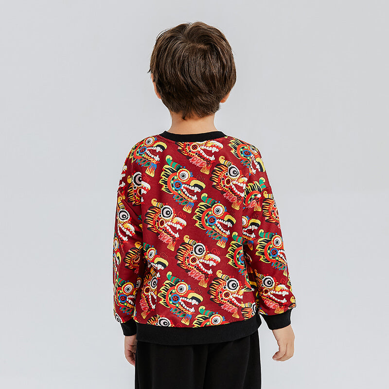 Dragon Long Busy Pattern Colorblock Swearshirt-11 -  NianYi, Chinese Traditional Clothing for Kids