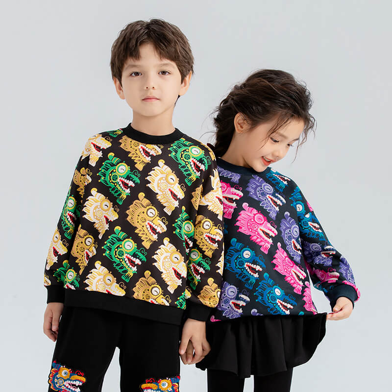 Dragon Long Busy Pattern Colorblock Swearshirt-12 -  NianYi, Chinese Traditional Clothing for Kids