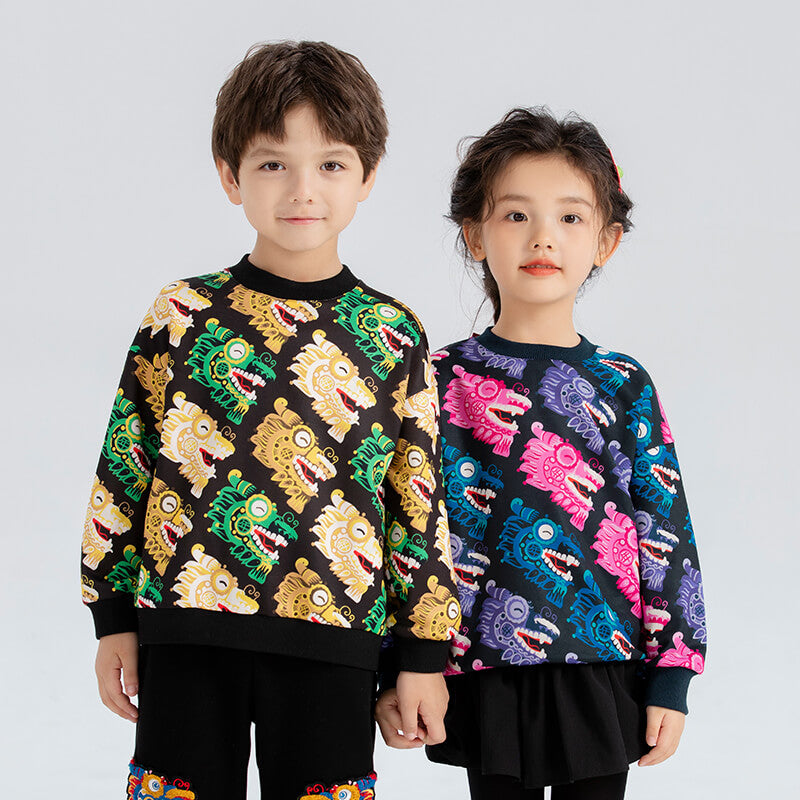 Dragon Long Busy Pattern Colorblock Swearshirt-13 -  NianYi, Chinese Traditional Clothing for Kids
