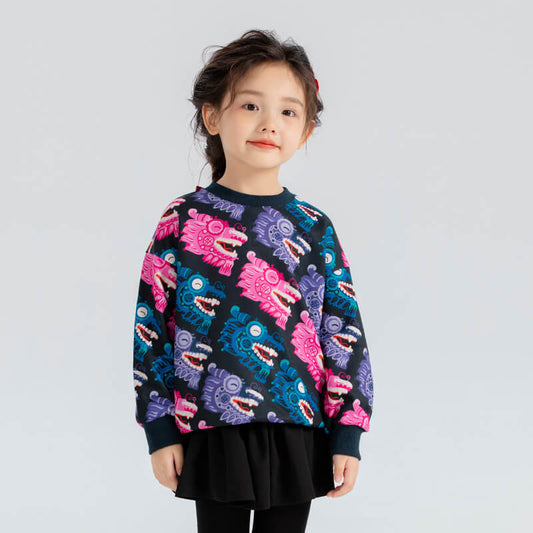Dragon Long Busy Pattern Colorblock Swearshirt-1 -  NianYi, Chinese Traditional Clothing for Kids