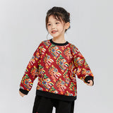 Dragon Long Busy Pattern Colorblock Swearshirt-3 -  NianYi, Chinese Traditional Clothing for Kids